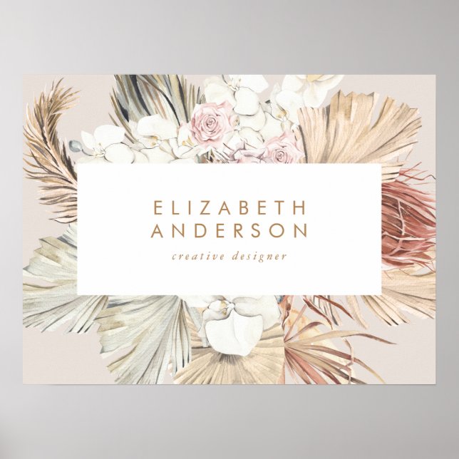 Pampas Grass Floral Tropical Jungle Business Card Poster (Front)
