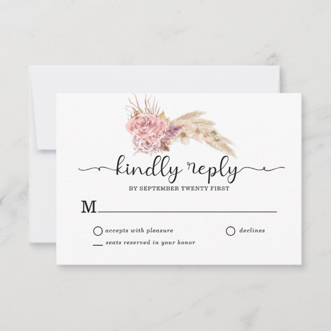 Pampas Grass Floral Wedding RSVP Card (Front)