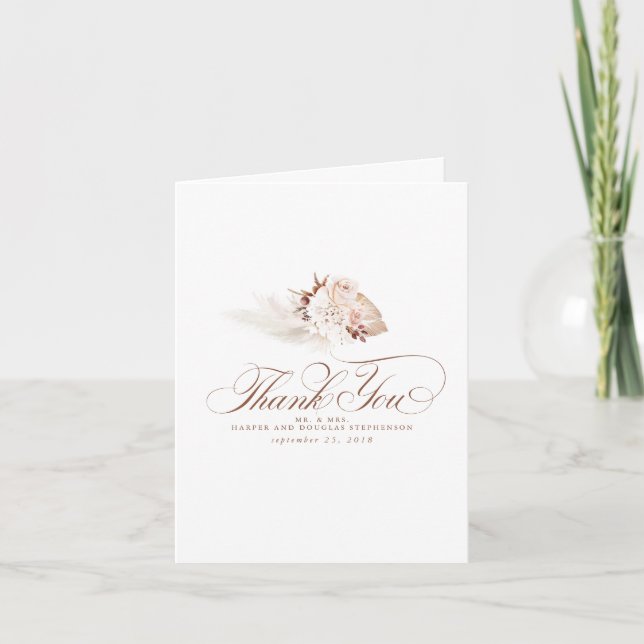 Pampas Grass Floral Wedding Thank You Card (Front)