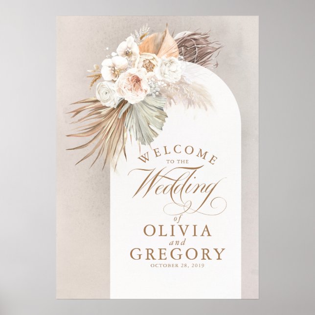 Pampas Grass Floral Wedding Welcome Sign (Front)