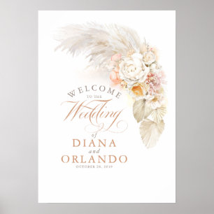 Pampas Grass Floral Wedding Welcome Sign
