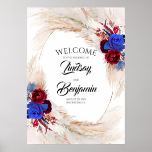 Pampas Grass Floral Wreath Wedding Welcome Sign