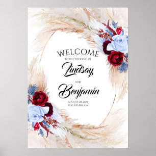 Pampas Grass Floral Wreath Wedding Welcome Sign