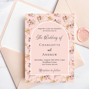 Pampas grass florals rose gold boho wedding invitation postcard