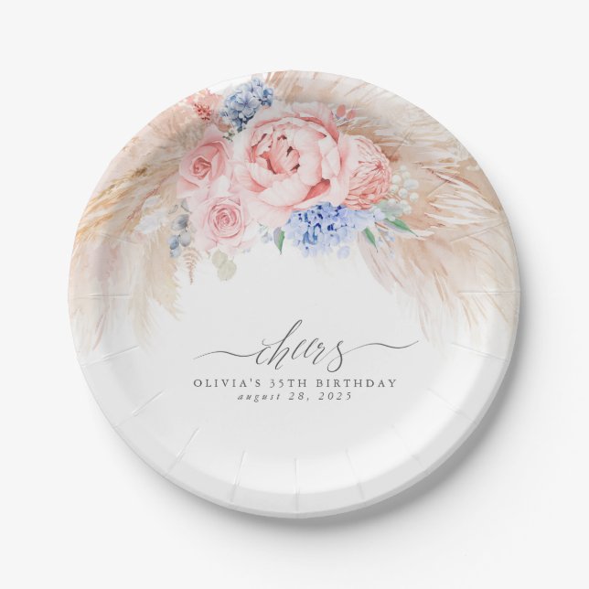 Pampas Grass Flowers Cheers Tropical Paper Plate (Front)