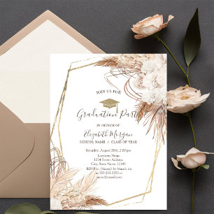 Pampas Grass Flowers Grad Cap,Graduation  Invitation
