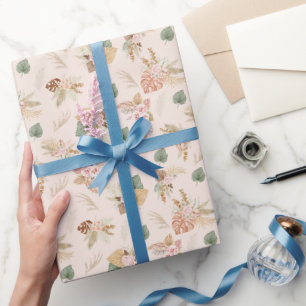 Pampas Grass & Flowers on Cream Wrapping Paper