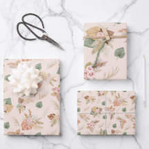 Pampas Grass & Flowers on Cream