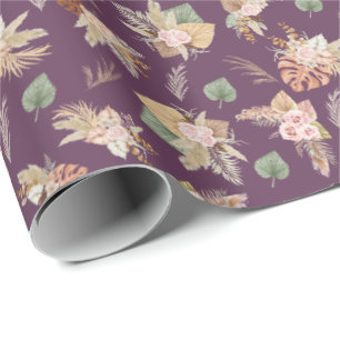 Pampas Grass & Flowers on Mulberry Wrapping Paper