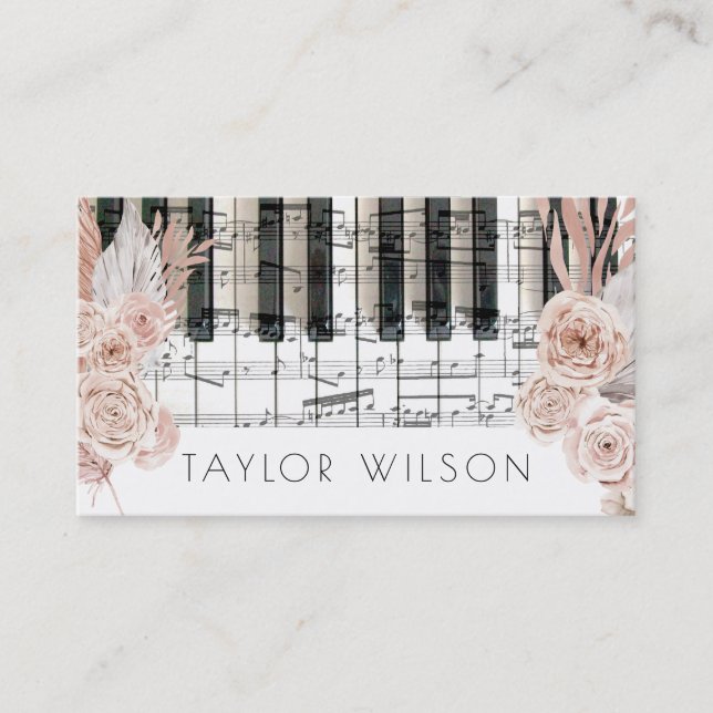 pampas grass flowers pianist music teacher business card (Front)