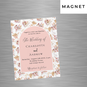 Pampas grass flowers rose gold boho luxury wedding magnetic invitation