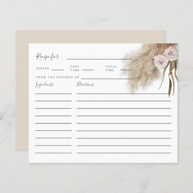 Pampas Grass Foliage Bridal Shower Recipe Card (Front/Back)