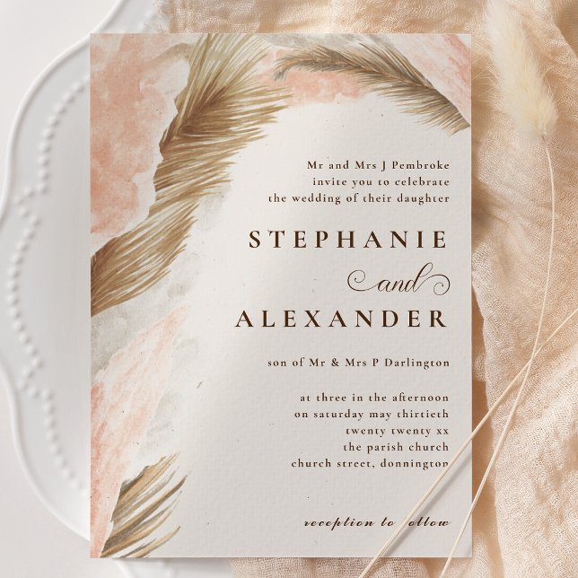Pampas Grass Formal Beige & Brown Wedding Invitation (Creator Uploaded)