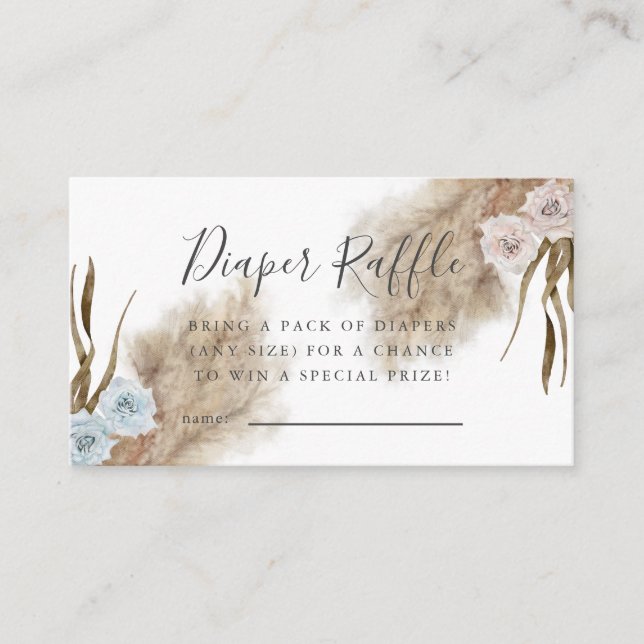 Pampas Grass Gender Reveal Diaper Raffle Ticket Enclosure Card (Front)