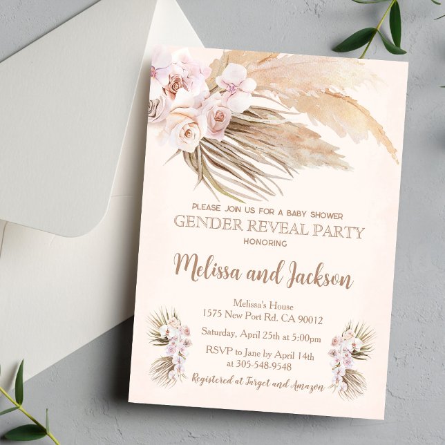 Pampas Grass Gender Reveal Party Invitation (Creator Uploaded)