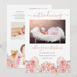 Pampas Grass Girl 4 Photo Collage Birth Announcement
