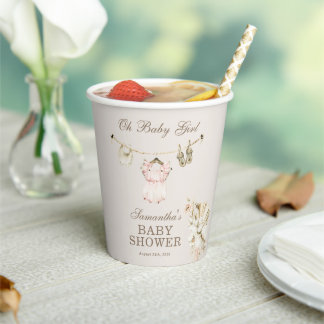 Pampas Grass Girl Clothesline Baby Shower Paper Cups