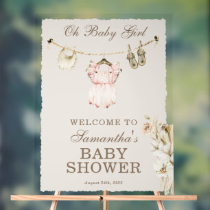 Pampas Grass Girl Clothesline Welcome Baby Shower Acrylic Sign