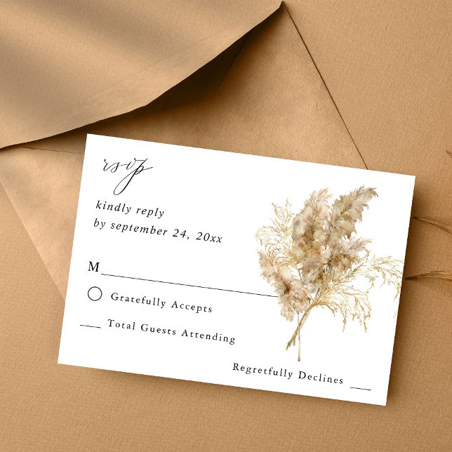 Pampas Grass & Gold Boho no Meal RSVP (Creator Uploaded)