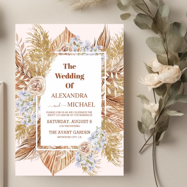Pampas Grass Gold Wedding Invitation (Creator Uploaded)