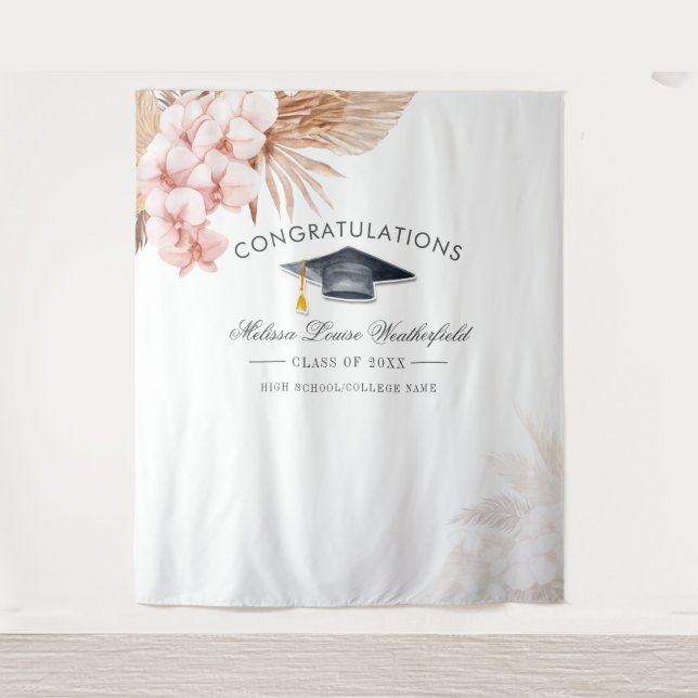 Pampas Grass Graduation Photo Backdrop Tapestry (Front)