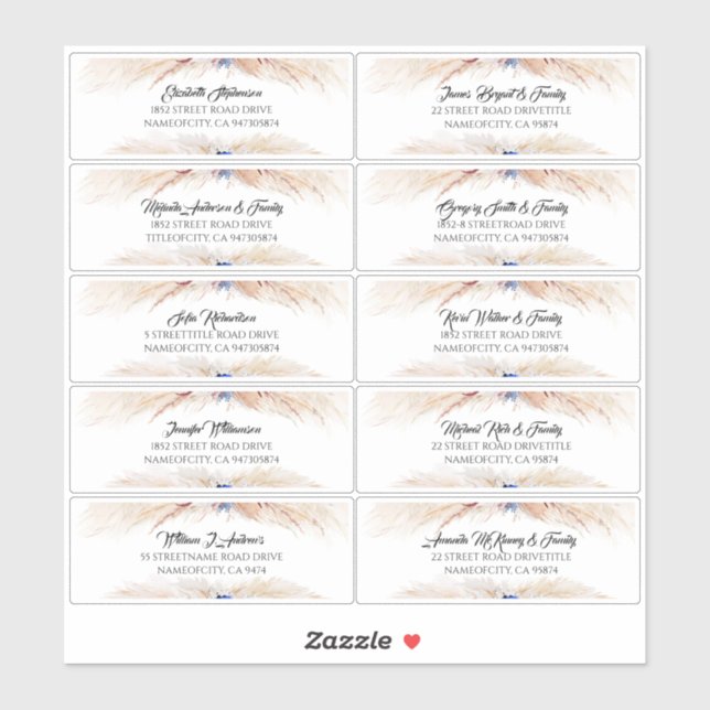 Pampas Grass Guest Names Address Labels (Sheet)