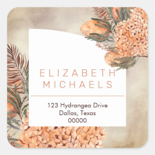 Pampas Grass  Hydrangea Blooms Return Address Square Sticker