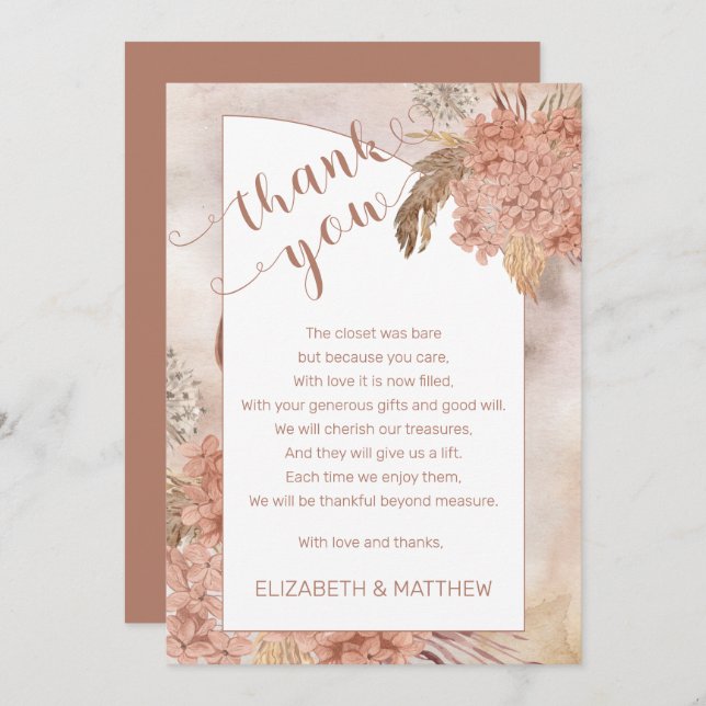 Pampas Grass | Hydrangeas Baby Shower Thank You (Front/Back)