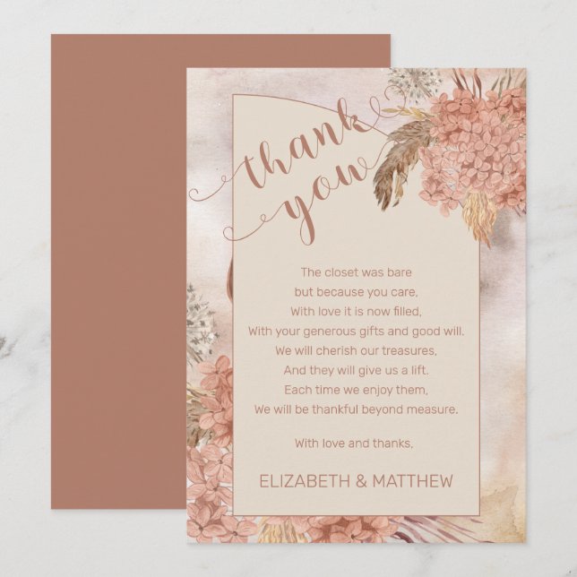 Pampas Grass | Hydrangeas Baby Shower Thank You Card (Front/Back)