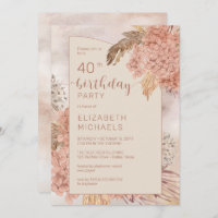 Pampas Grass Hydrangeas Blooms 40th Birthday Party