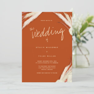 Pampas Grass Leaves Burnt Orange Wedding Invitation