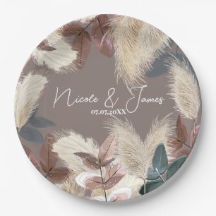 Pampas Grass & Leaves Earthy Bohemian Wedding Paper Plate