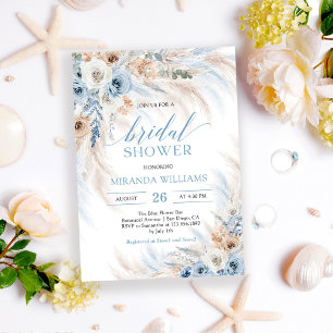 Pampas Grass Light Blue Floral Bridal Shower Invitation