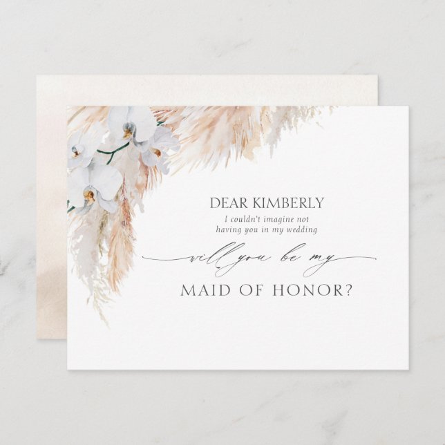 Pampas Grass Maid of Honour / Bridesmaid Proposal Invitation (Front/Back)