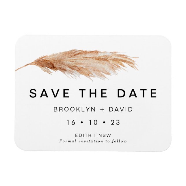 Pampas Grass Minimalist Wedding Save The Date Magnet (Horizontal)