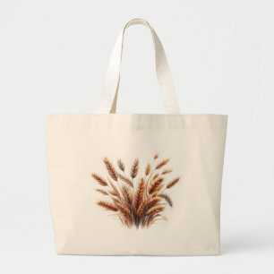 Pampas Grass Modern Boho Floral for Autumn & Fall Large Tote Bag