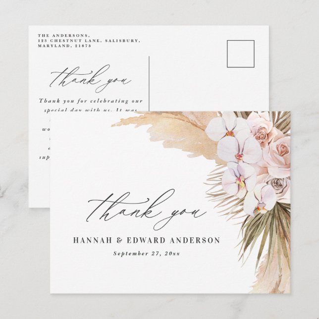 Pampas grass modern botanical bohemian wedding pos postcard (Front/Back)