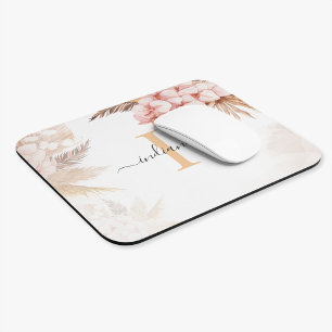 Pampas Grass Monogram Initial Name Script Mouse Pad