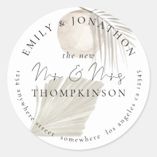 Pampas Grass Newlyweds Return Name Address Classic Round Sticker