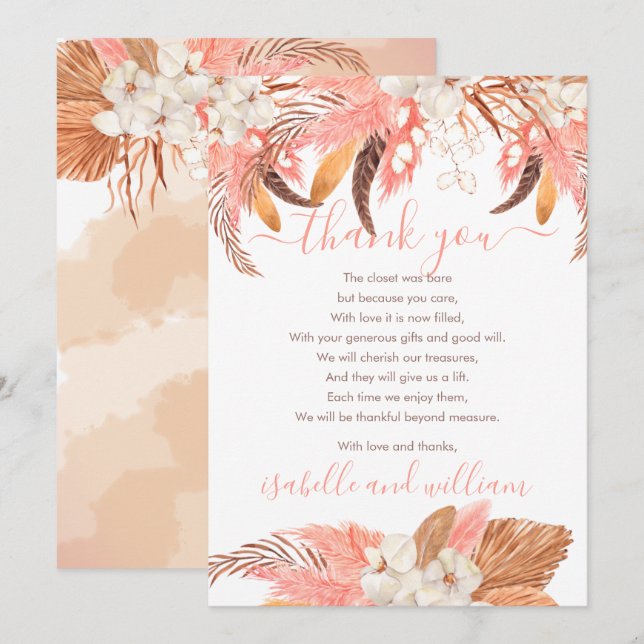 Pampas Grass Orchid Blooms Baby Shower Thank You Card (Front/Back)