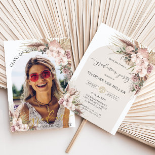 Pampas Grass Orchid Floral Arch Picture Graduation Invitation