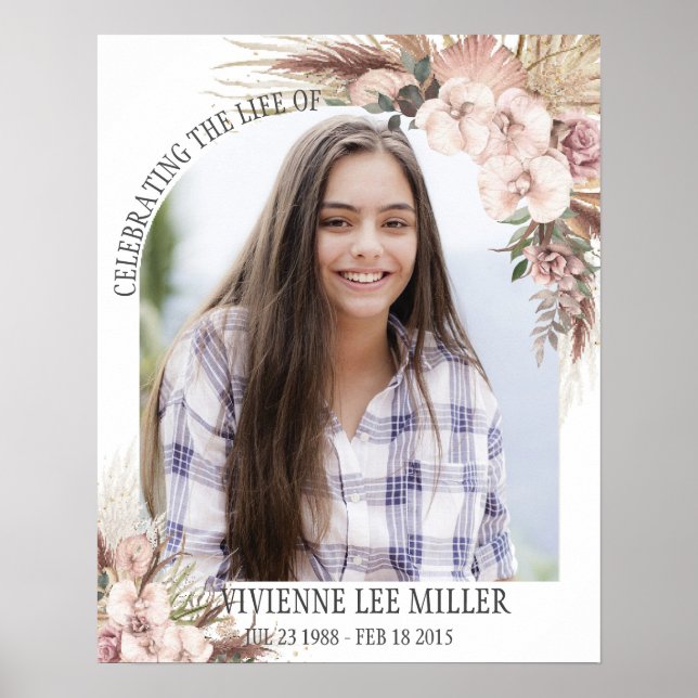 Pampas Grass Orchid Floral Photo Funeral Memorial Poster (Front)