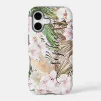Pampas grass, orchid, tropical foliage script text