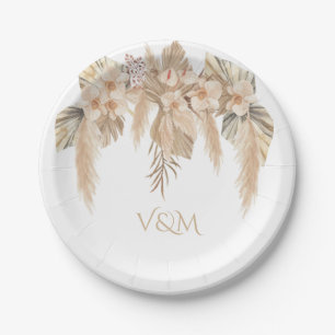 Pampas Grass Orchids Topical Boho Paper Plate