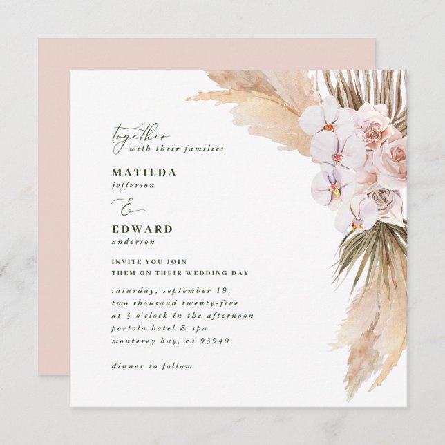 Pampas grass palm dried botanical pink rustic (Front/Back)