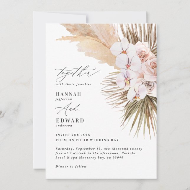 Pampas grass palm foliage orchid modern rustic (Front)