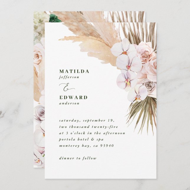 Pampas grass palm foliage orchid modern rustic (Front/Back)