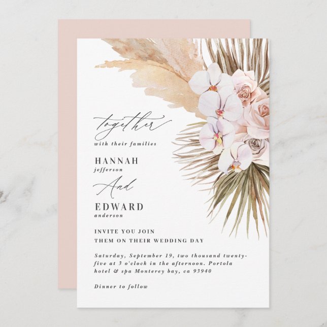 Pampas grass palm foliage orchid modern rustic (Front/Back)