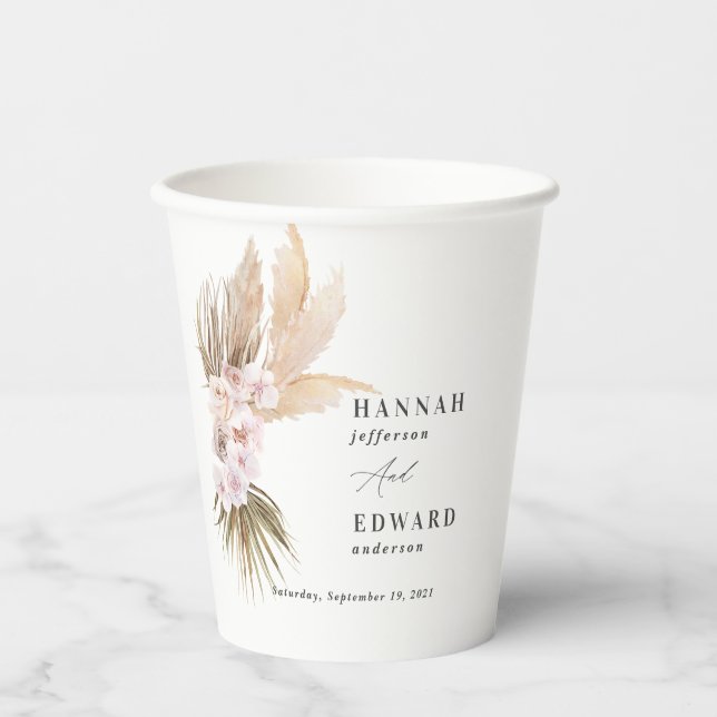 Pampas grass palm foliage orchid rustic wedding paper cups (Front)