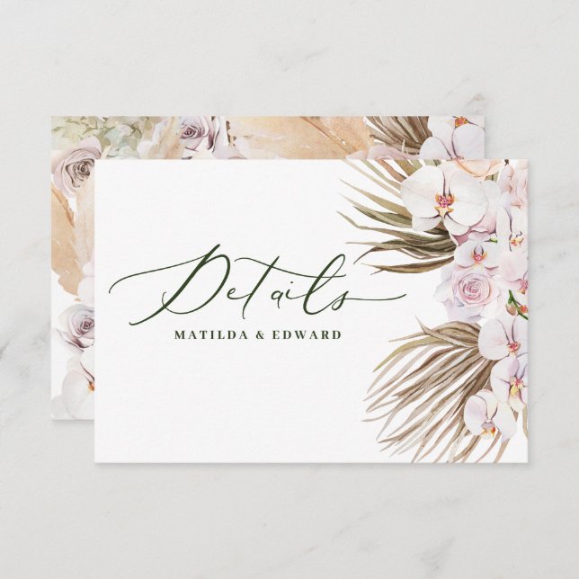 Pampas grass palm orchid modern rustic details RSVP card (Front/Back)